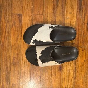 Anthropologie Black and White Cow Print Slides